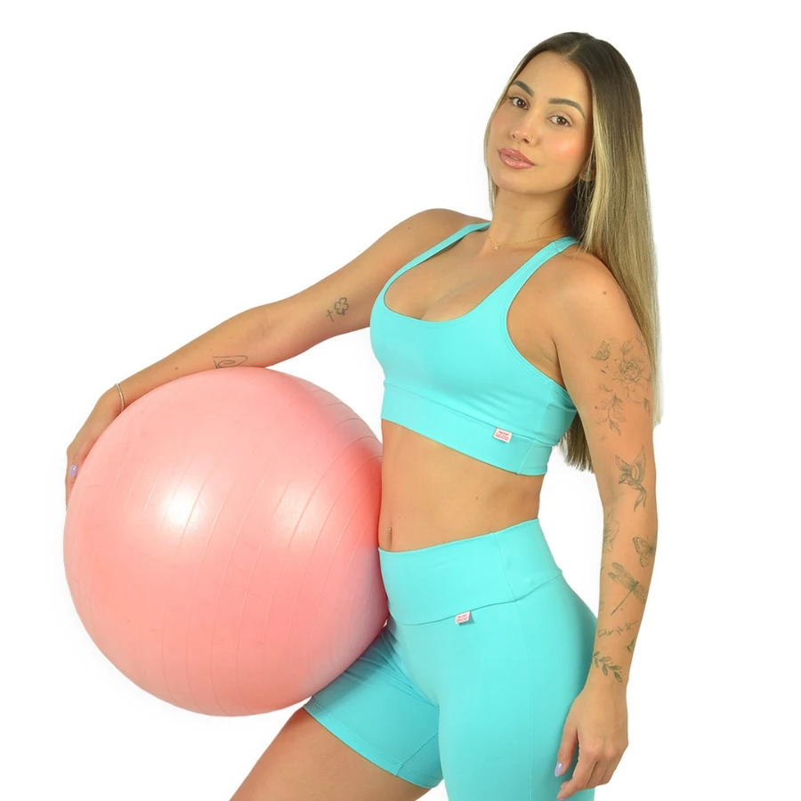 Conjunto Fitness de Poliamida Suplex Feminino Academia Top Nadador Short Cós Alto Zero Transparência