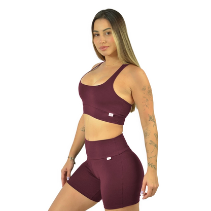Conjunto Fitness de Poliamida Suplex Feminino Academia Top Nadador Short Cós Alto Zero Transparência