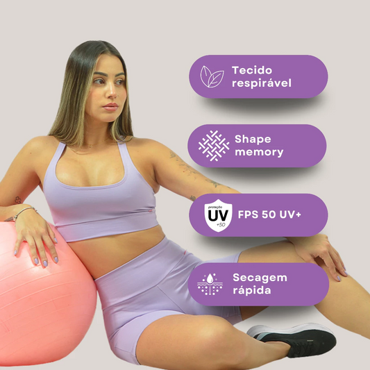 Conjunto Fitness de Poliamida Suplex Feminino Academia Top Nadador Short Cós Alto Zero Transparência