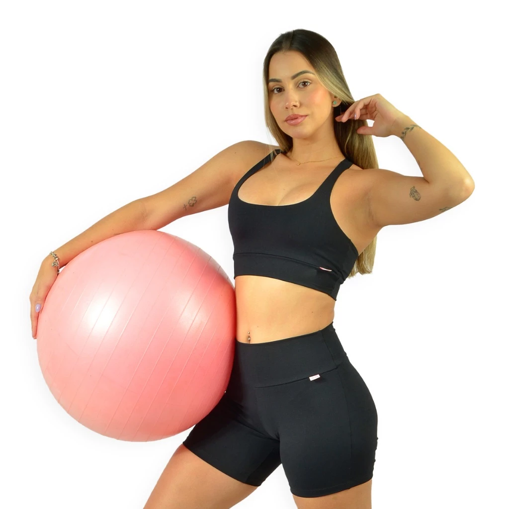 Conjunto Fitness de Poliamida Suplex Feminino Academia Top Nadador Short Cós Alto Zero Transparência